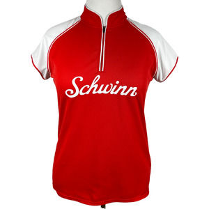 Schwinn Classic Cycling Jersey Women Large Red White Bike Active 1/4 Zip Tee Top